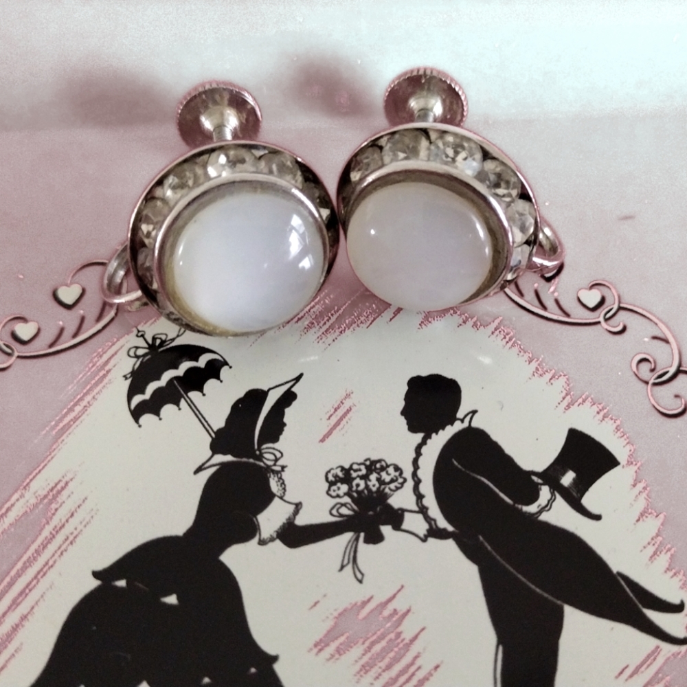 Coro Moonglow Rhinestone Silver-Tone Screw Back Earrings